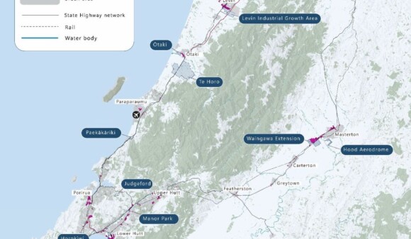 Map of the Wellington region showing the areas investigated by the industrial land study and identifying industrial zoned land, vegetation, and urban areas.